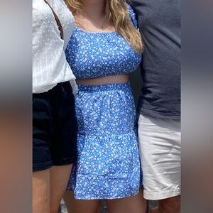 Blue daisy two piece set with crop top and skirt